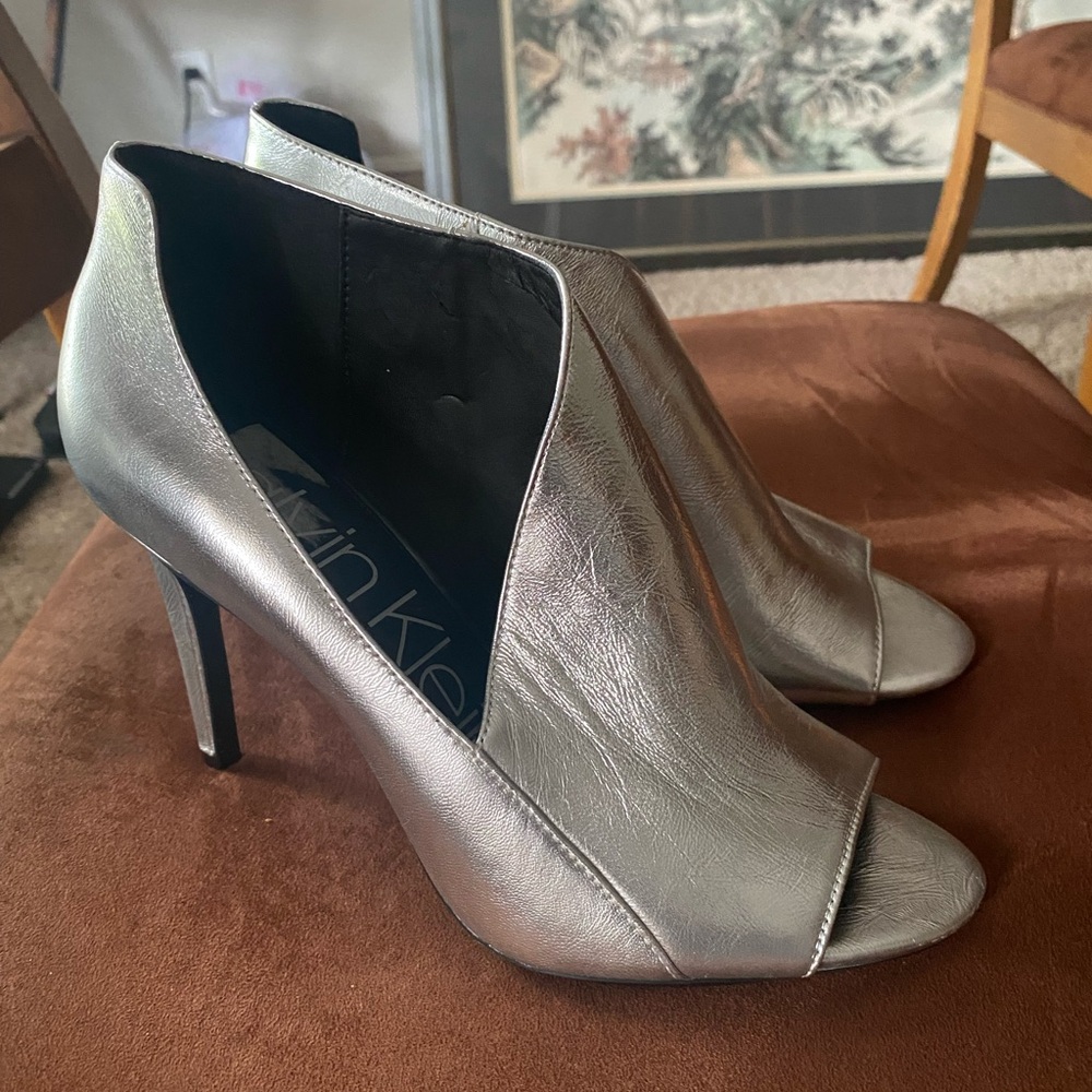 Calvin Klein Metallic Silver Open-Toe Heels